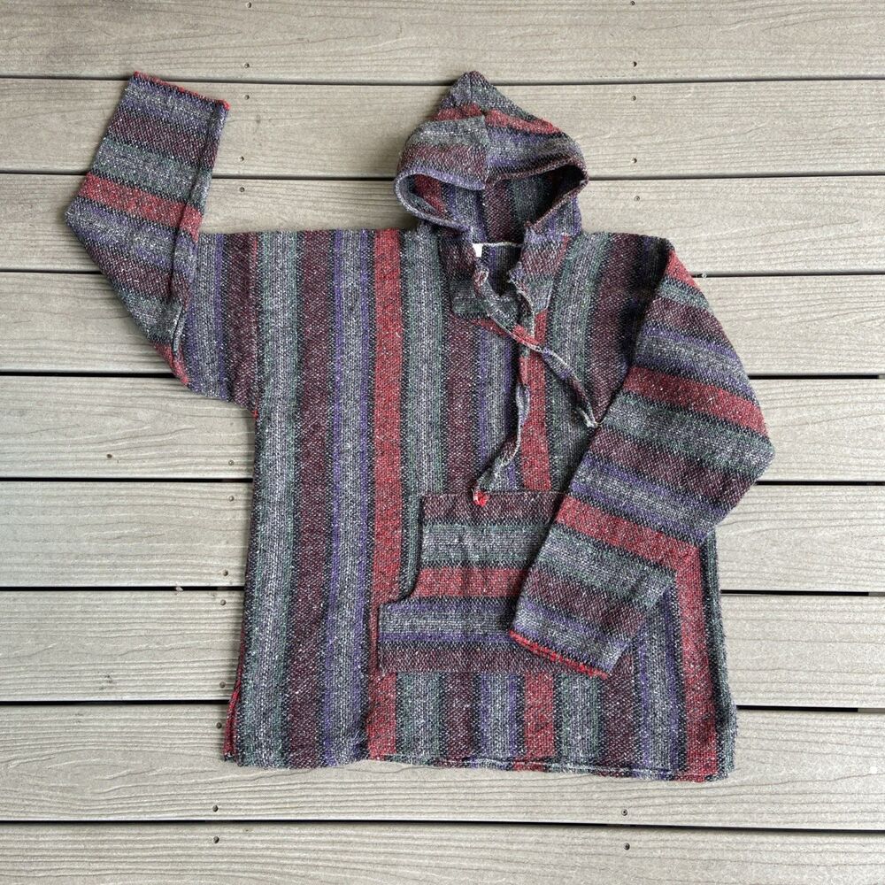 Y2K Mexican Baja Rug Sweater Striped Hoodie Grunge Skater Outdoor Men's XL